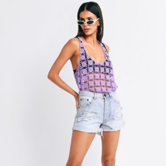 TOBI Purple Floral Crochet Festival Tank Top Med - Picture 2 of 10
